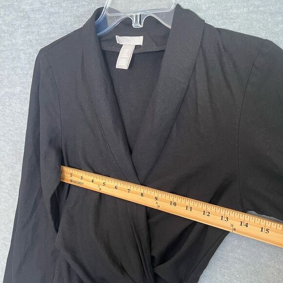 H&M Linen Blend Wrap Dress Womens XS Black Long Sleeve Kimono Capsule Minimalist - Picture 8 of 11